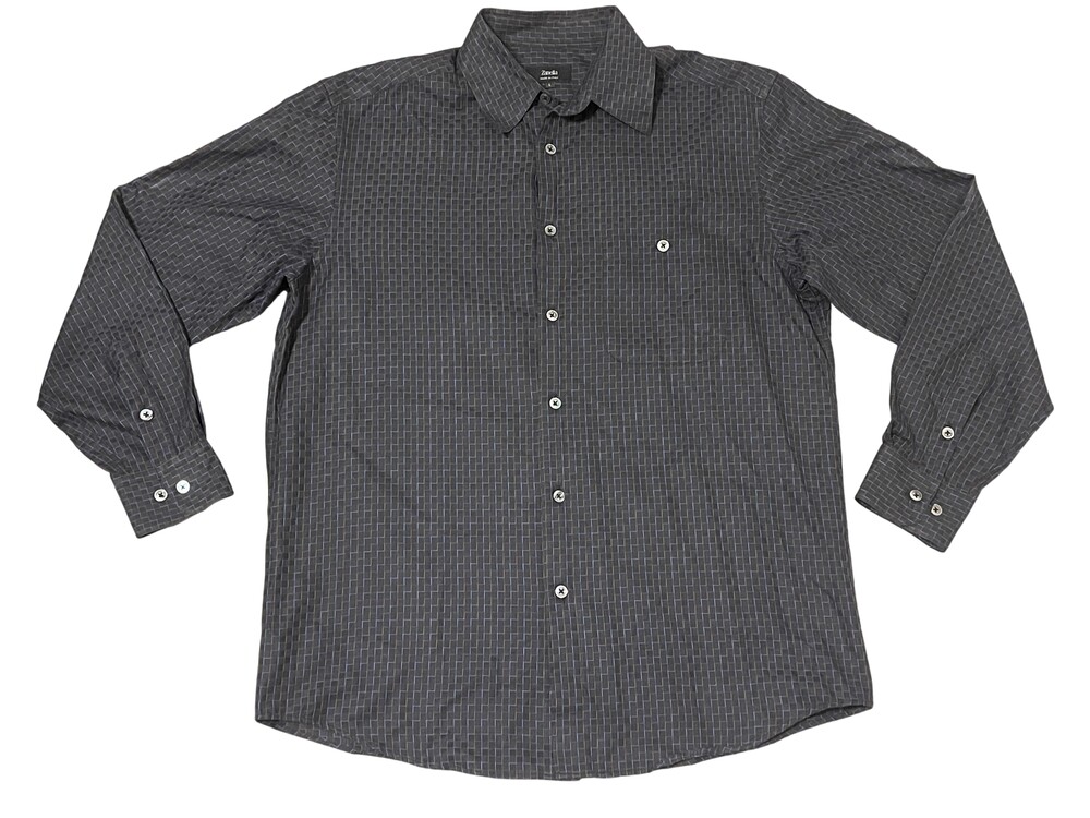 Zanella Shirt Mens Large 34/35 Gray Geometric Made In Italy Dress Long Sleeve